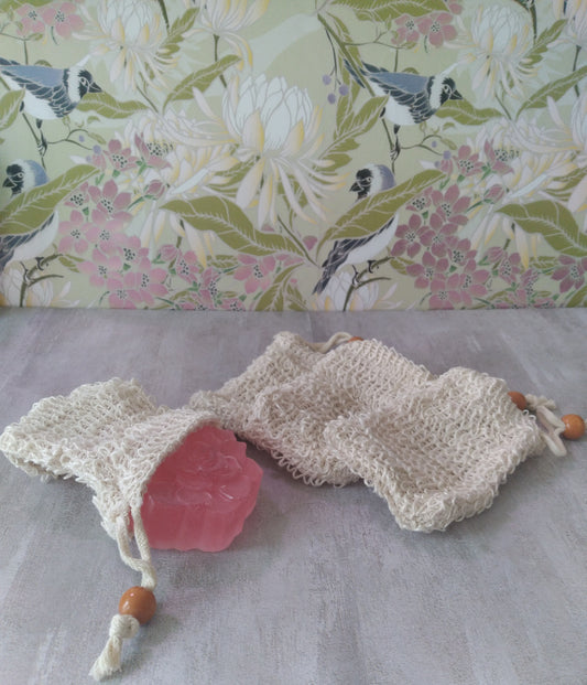 Soap Saver Pouch, Exfoliating Mesh Drawstring Bag ( Loofah Sponge)